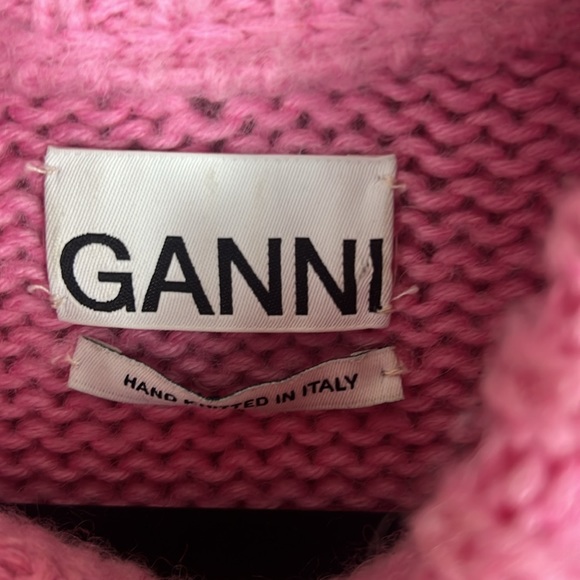 Ganni Hand Knit Pink Wool Puff Sleeve Sweater - Picture 7 of 10